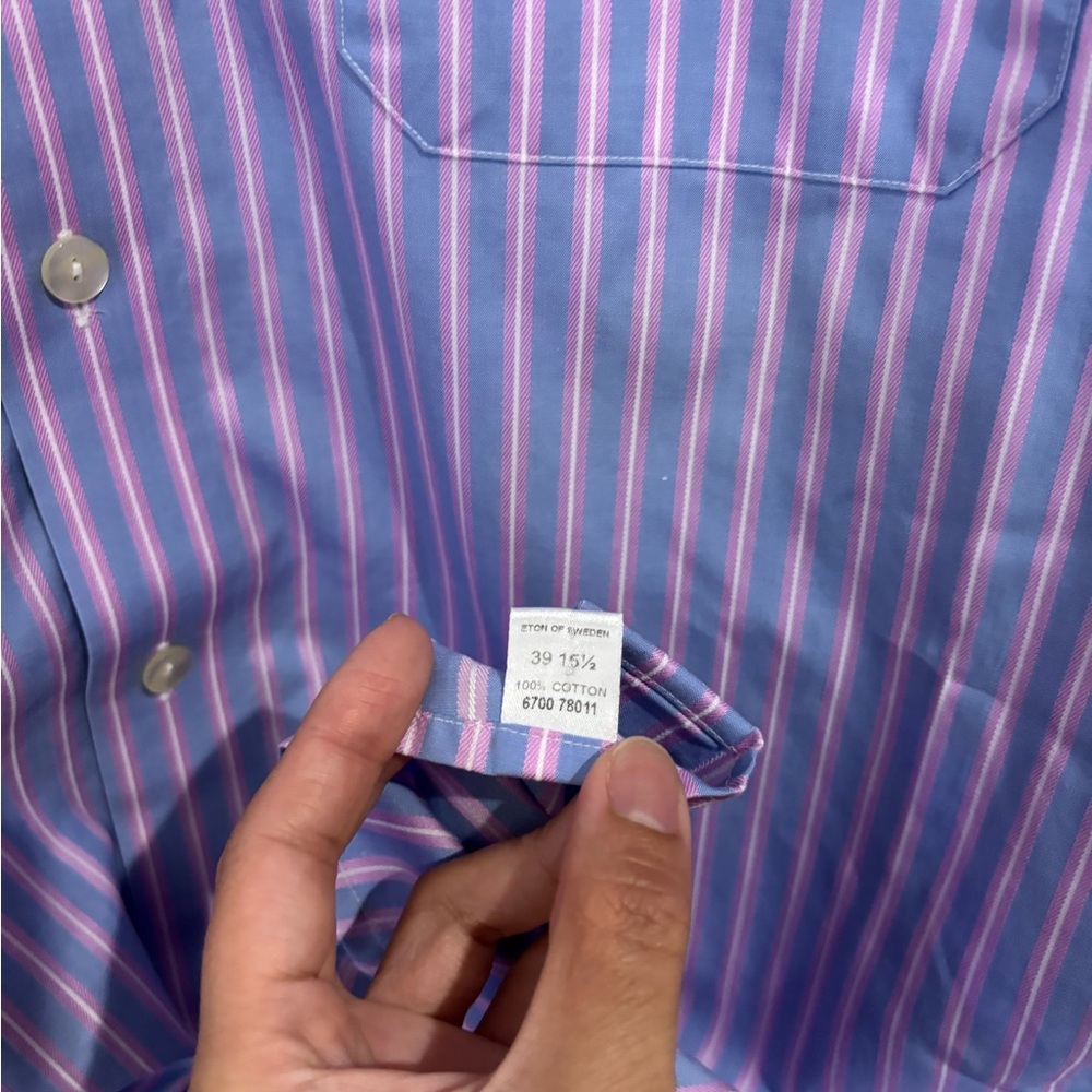 ETON Blue and Pink Striped Dress Shirt Size 15.5 - Picture 5 of 5